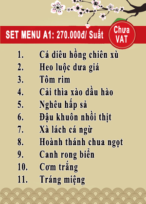 menu ắp dụng cho đoàn từ 8 khách trở lên